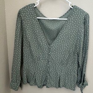 Green and White Polka Dot Top